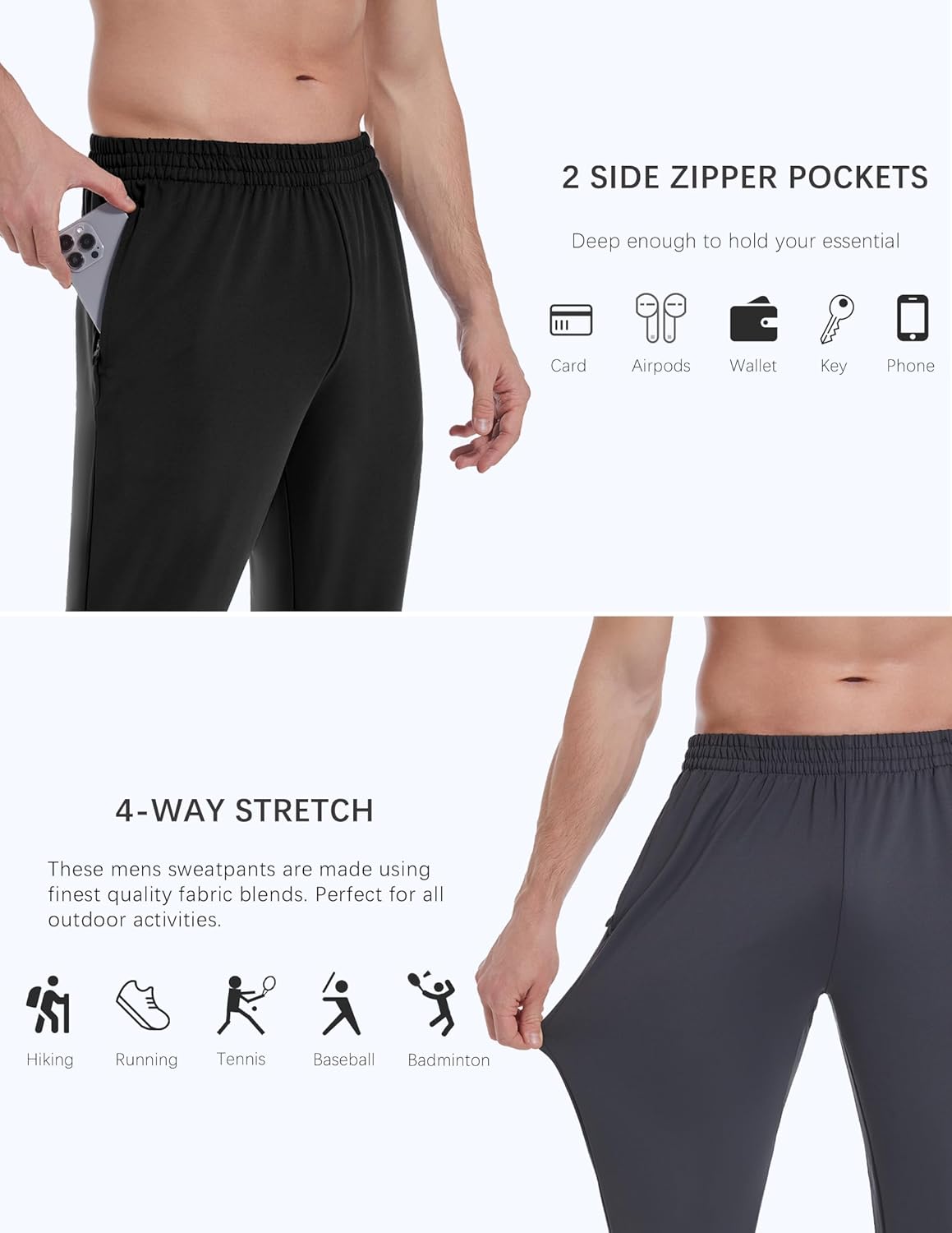 OYGSieg 4 Pack Mens Athletic Sweatpants with Zipper Pockets,Quick Dry Joggers for Men,Workout Casual Hiking Jogging Pants Men - Image 6