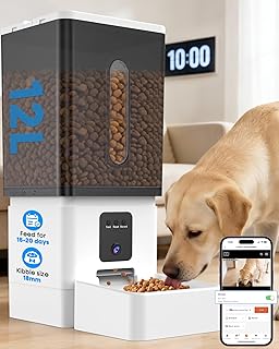 Large Dog Automatic Feeder with Camera: 12L/50 Cups Home Smart Dog Feeder for 12 Days Feeding