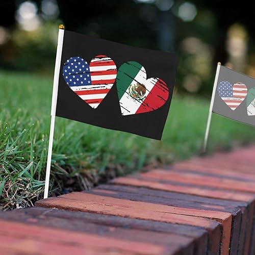 Miniatura 7 de Bandera de México de Estados Unidos, bandera de mano con corazón, tamaño único, tamaño pequeño, mini banderas en palo, decoraciones de fiesta para