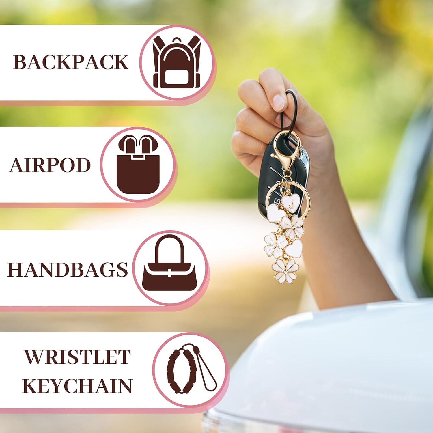 Initial Letter Keychain for Valentine's Day Women Gilrs Four Leaf Clover Flower Keyring for Backpack Charms Handbag image 3