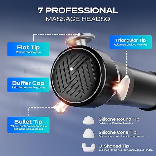 Miniatura 4 de Oley - Pistola de masaje muscular vibrante de tejido profundo, masajeador eléctrico de mano con 3 velocidades y 4 cabezas, herramienta de masaje