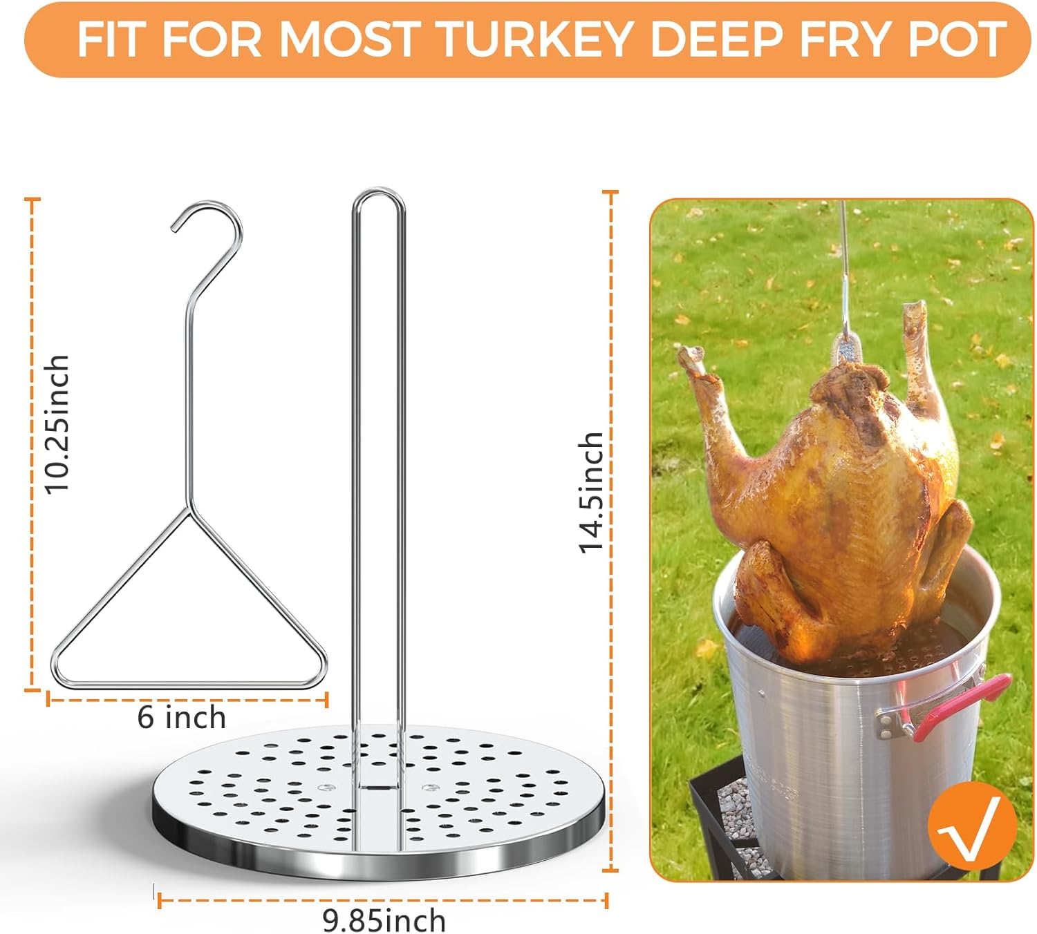 Stainless Steel Turkey Fryer Stand Kit, Turkey Chicken Fryer Accessory Kit with Heavy Duty Stand, Lifter Hook, Vertical Rack, and Perforated Base for Deep Frying Pot and Outdoor BBQ