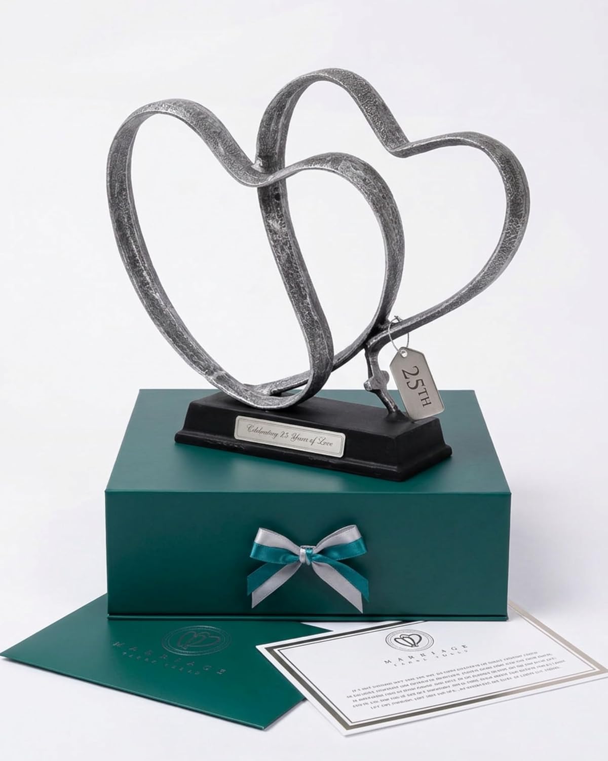 DCAPILLA 25th Anniversary Wedding Gifts – Two Hearts & Cross Keepsake - Ready-to-Gift Includes Present Box, Poem Card, and Engraved Plaque