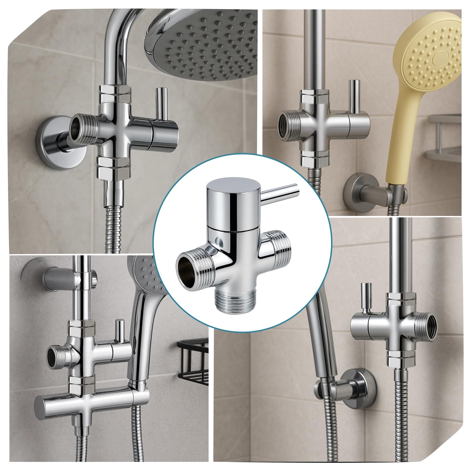 LgCiXli Válvula de conmutación de ducha de 3 vías, adaptador en T de latón de alta calidad para sistemas de ducha, control de agua profesional y desviación, conector universal G 1/2 pulgadas, cromado — view 6