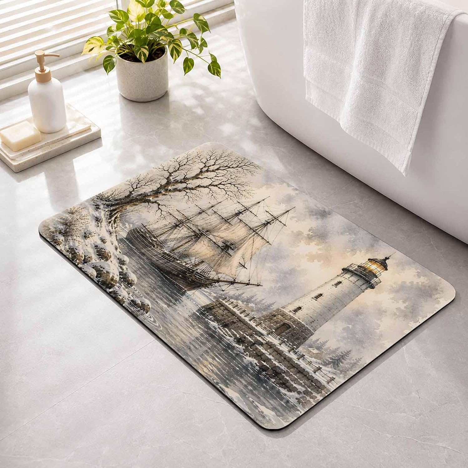 Winter Nautical Super Absorbent Stone Bath Mat 16" x 24"