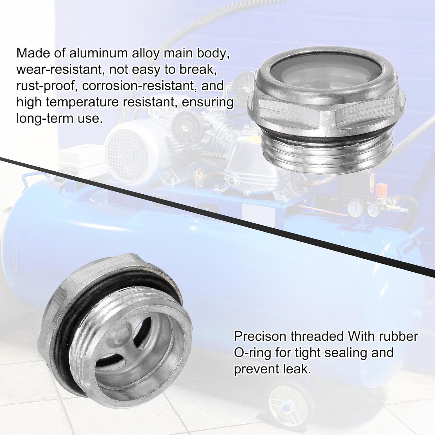 M METERXITY 4-Pack Air Compressor Oil Sight Glass, M22 x 1.5mm Toughened Glass No Leak Hex Oil Liquid Level Gauge Fittings W O-Ring for Air Compressor/Pump/Tank Sight Plug Window