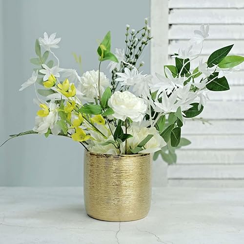 Efavormart - Paquete de 2 macetas cuadradas de cerámica texturizada con cepillo plateado de 5 pulgadas, macetas con forma de cubo