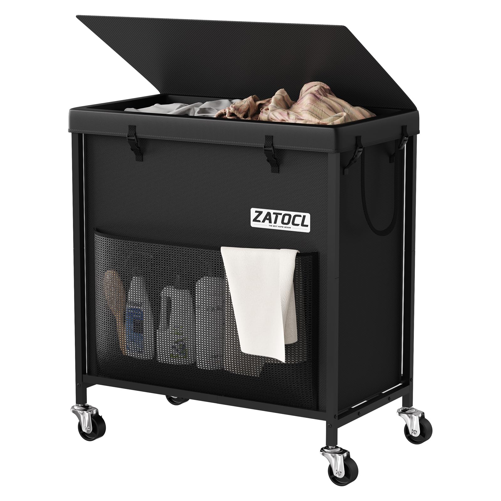 220L Laundry Hamper with Lid, Heavy Duty Laundry Basket with Wheels, Large Capacity Dirty Clothes Hamper with Thick Iron Frame &amp; Removable Bag, Rolling Laundry Hampers for Bathroom Bedroom Aesthetic