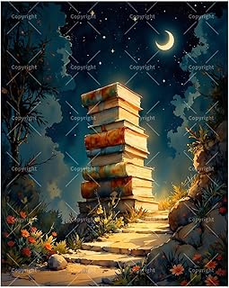 TAOPAOLAB Magical Paint by Numbers Kit for Adults - DIY Tower of Glowing Books Under Moonlight Painting on Canvas 16x20 Inches, Acrylic Paint Set, Suitable for Beginners,Art for Home Decoration/Gifts