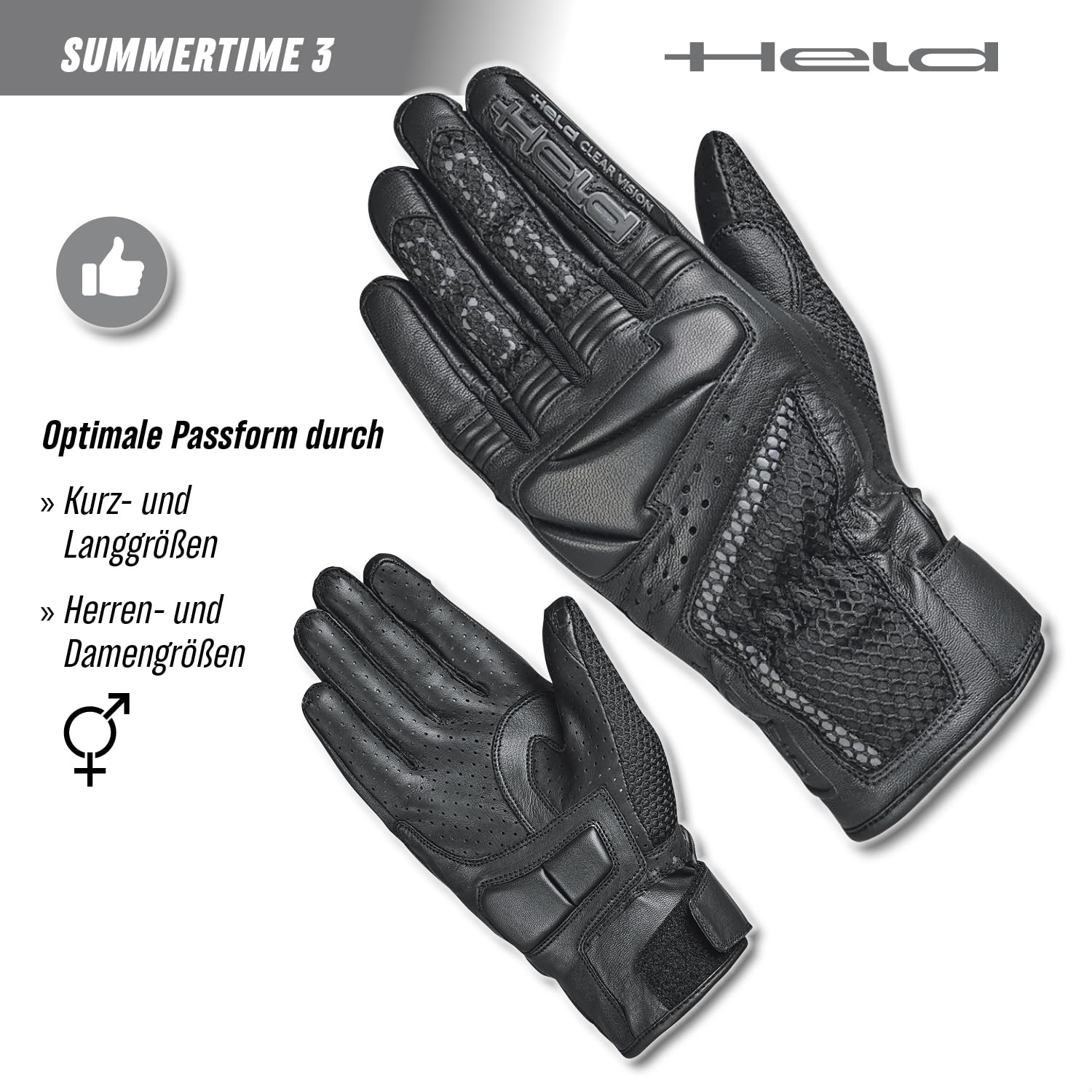 Held Summertime 3 Guanti Moto traforati, nero, L-10