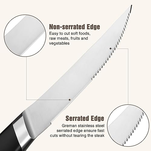 Miniatura 3 de HAUSHOF Juego de 4 cuchillos para carne, acero inoxidable alemán de alta calidad con caja de regalo, diseño de espiga completa con mango ergonómico,
