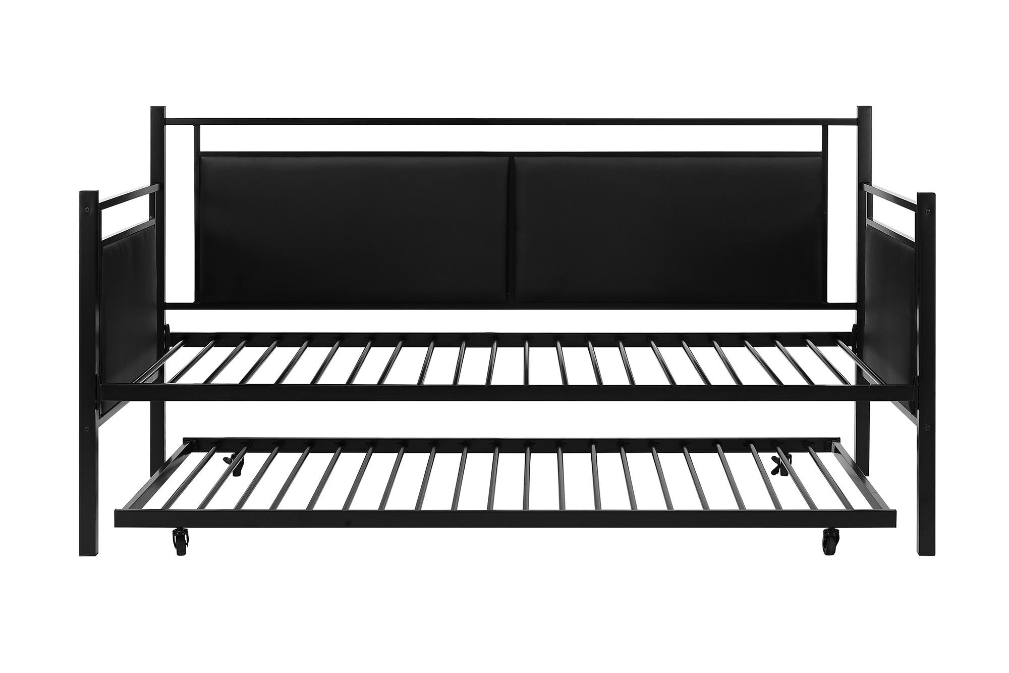 DHP Astoria Metal and Upholstered Daybed/Sofa Bed with Included Trundle, Twin Size Frame, Black
