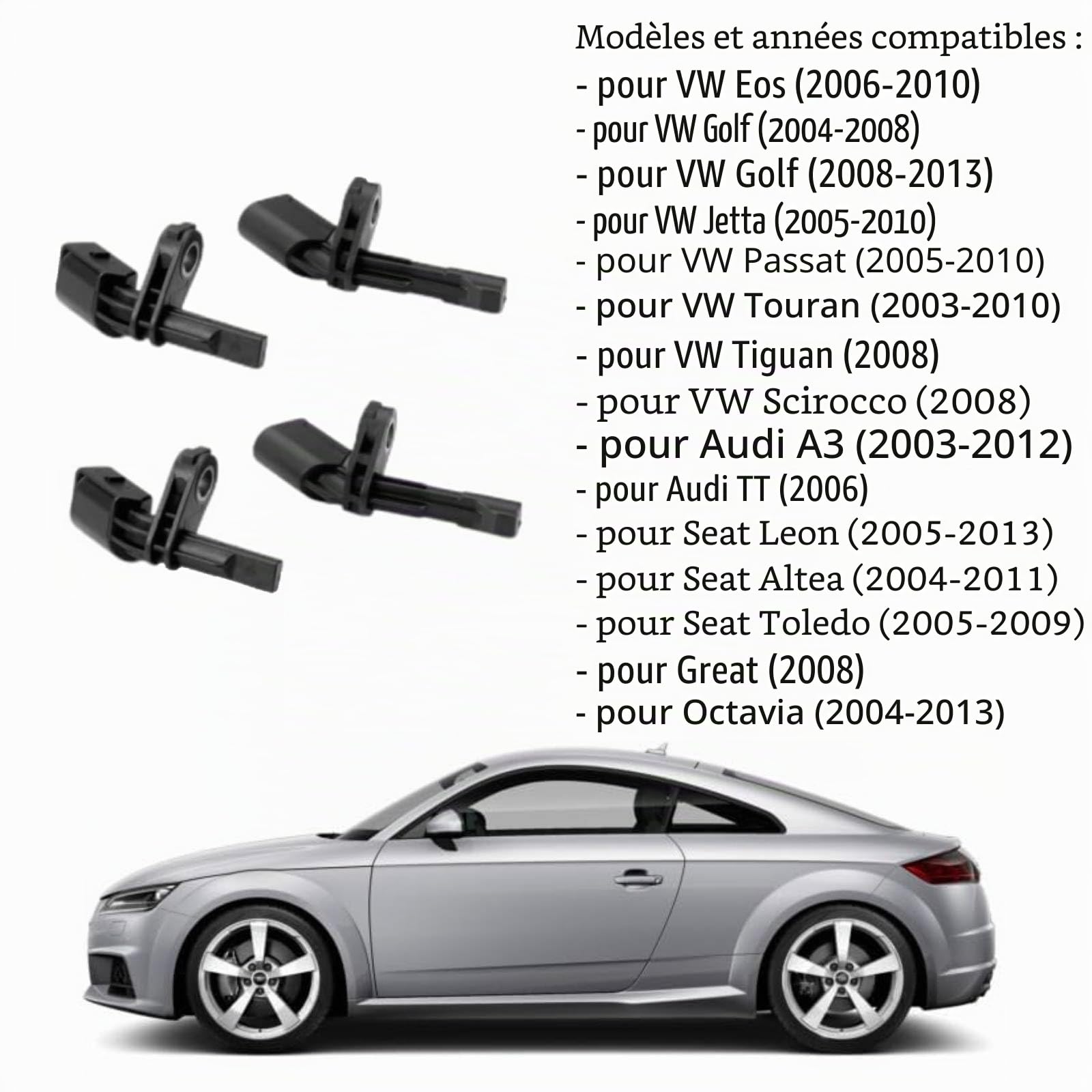 Lot de 4 capteurs de vitesse de roue ABS 1K0927807 pour Audi A3 VW Golf Jetta Passat Touran Tiguan 1K0927808 7H0927803 7H0927804, capteur de vitesse de roue avant arrière gauche et droite ABS