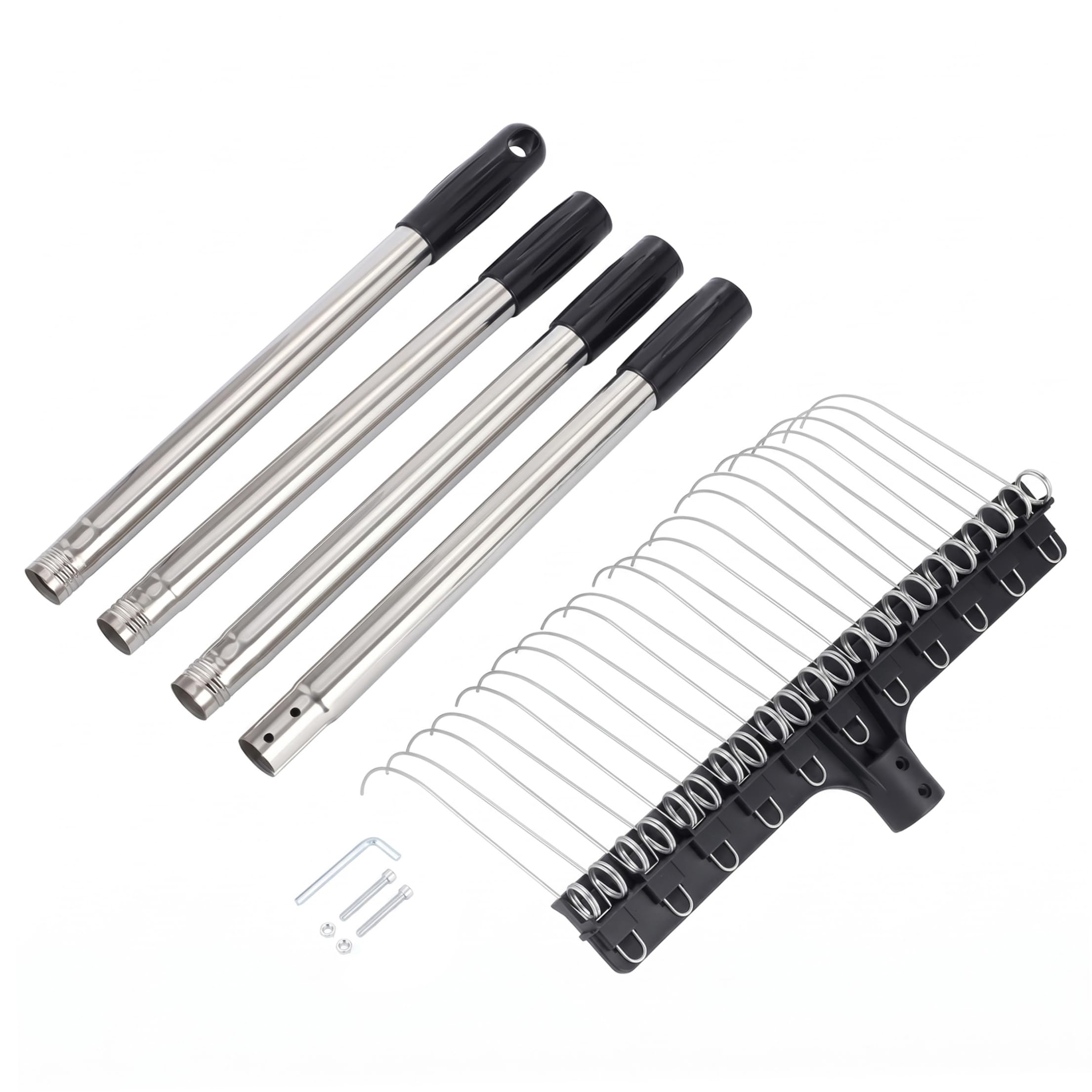 Rastrillo de Hojas de Metal, rastrillo de jardín Ajustable de 4 Secciones de 5, 25 pies, rastrillos de Hojas de Acero Inoxidable de 22 púas para césped de jardín