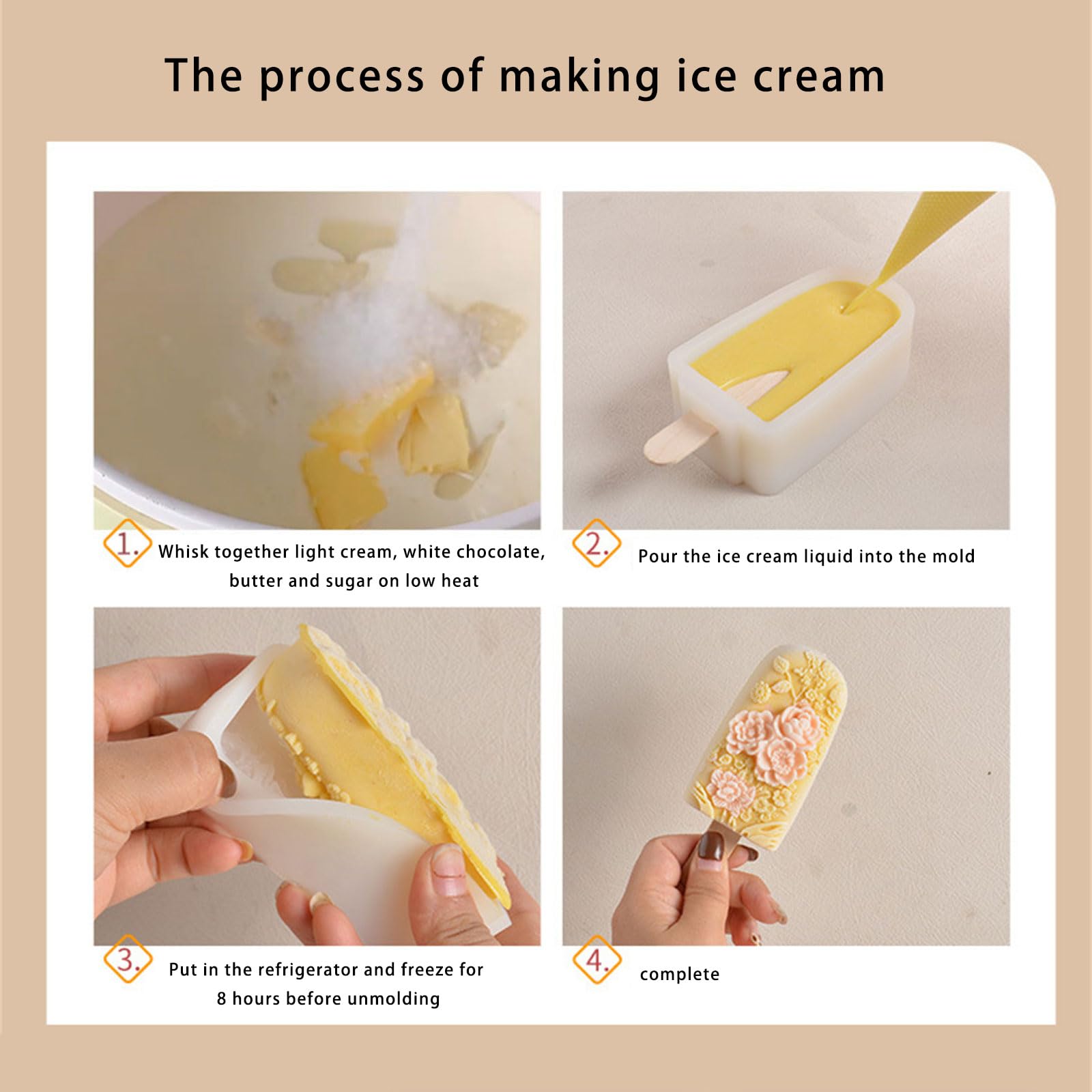 Moldes for paletas con forma de flor, moldes for helado, textura silicona, suministros for postres(A)