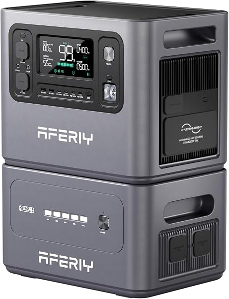AFERIY 2800W Powerstation 4096Wh LiFePO4, 1,5h 100% Schnellladung, Tragbarer Solar Generator mit 2048Wh Erweiterungsakku, 3×AC 220V 4×USB-C PD140W, 10,24kWh Erweiterbar, Notstromaggregat Camping
