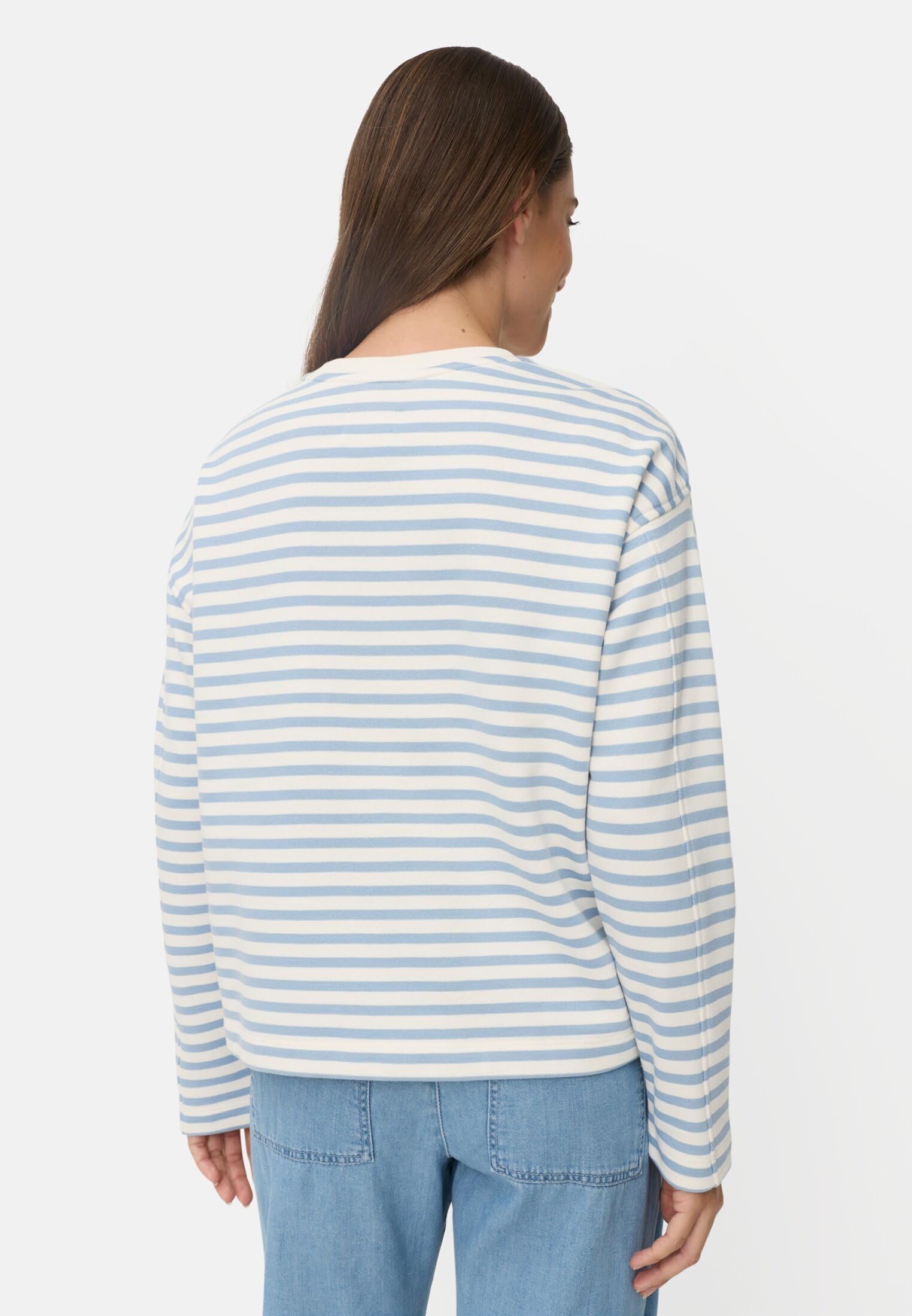 camel active Damen Sweatshirt aus einem Baumwollmix | Gestreiftes langarm Sweatshirt mit Rundhalsausschnitt im Boxy Fit