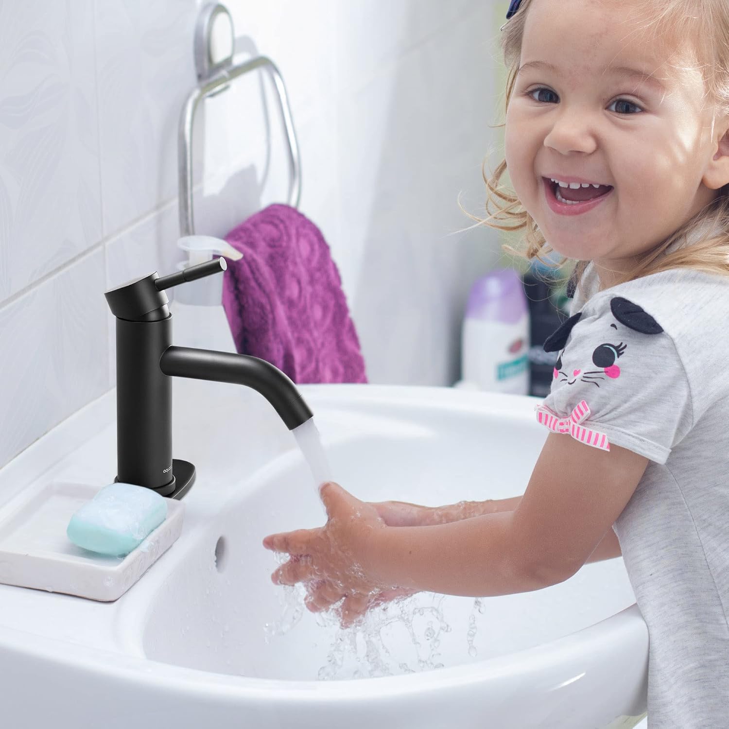 Aquaterior Matte Black Bathroom Sink Faucet Single Handle 1 or 3 Holes RV Lavatory Bathroom Vanity Faucet Bathtub Basin Boho Bathroom Faucets CUPC NSF CEC