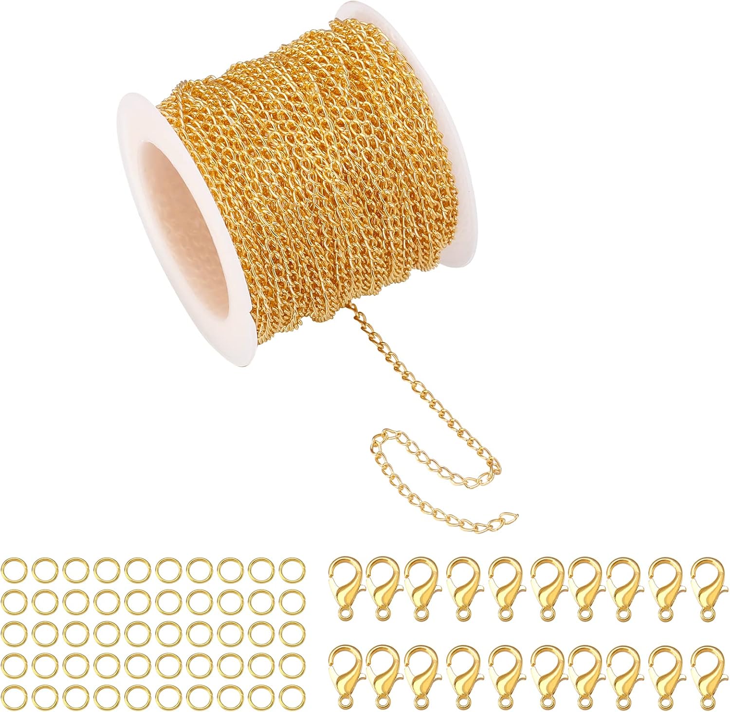 Forise 30 Feet Necklace Chains 2mm Twisted Links Chain for DIY Jewelry Making,Necklace Chains Set with 20Pcs Lobster Clasps 50Pcs Jump Rings