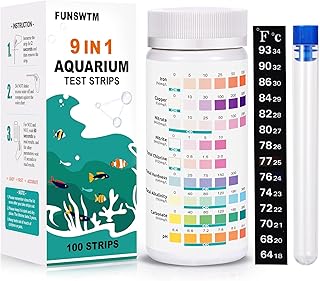 9 in 1 Aquarium Water Test Kit, 100 Strips Aquarium Test Strips Freshwater Saltwater Aquarium Test Kit Easy Accurate to Monitor Aquarium Fish Tank Water for Copper, pH, Nitrite,Nitrate and Mor