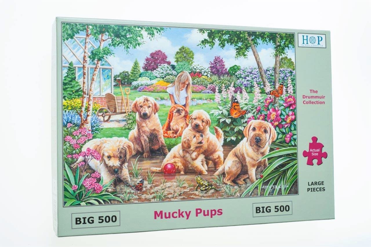 The House of PuzzlesMucky Pups Jigsaw - Big 500 Piece Jigsaws For Adults, Extra Large Pieces, Artist Illustrated, Scenic Landscape, Deluxe Puzzle Gifts