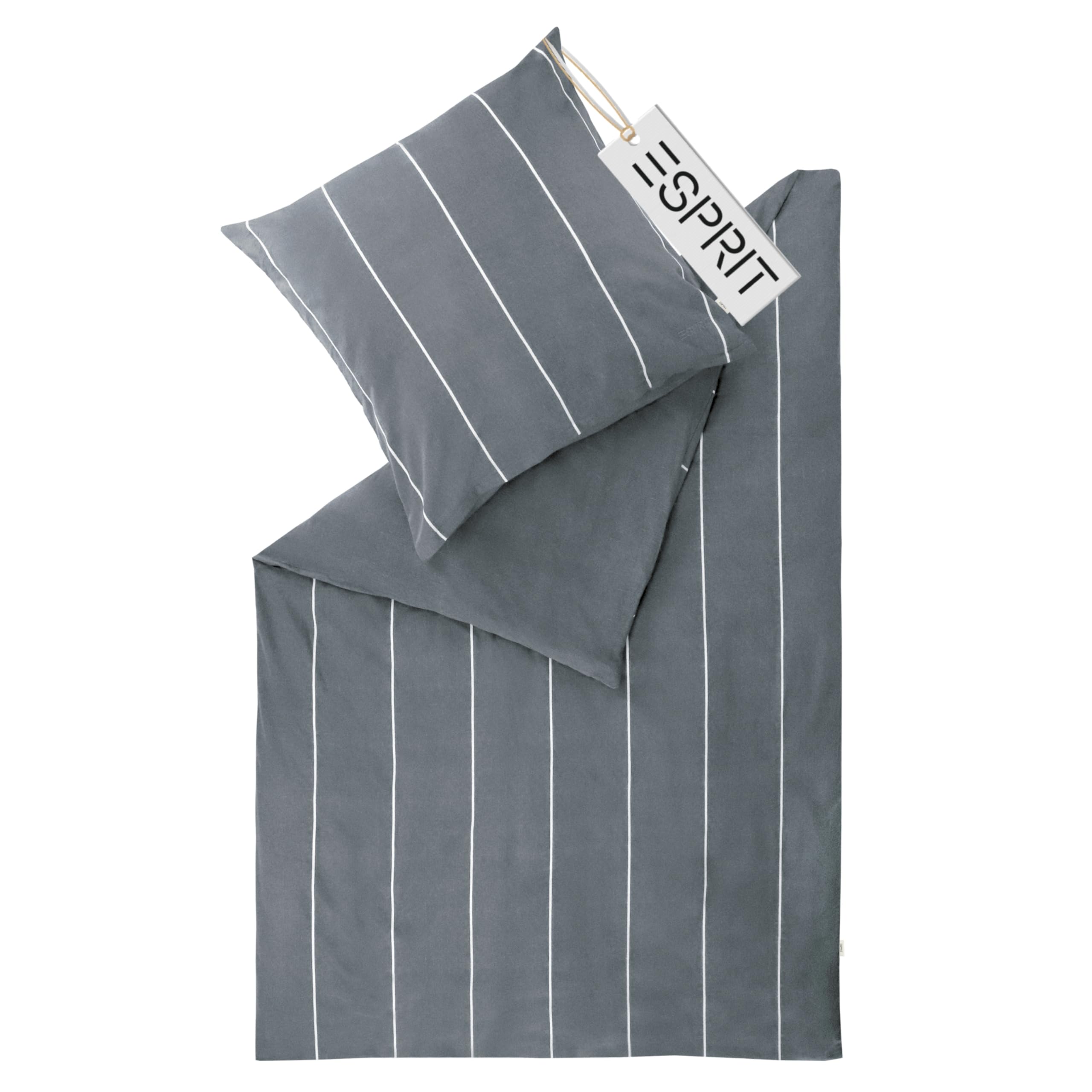 Esprit Flanell Bettwäsche 140x200 Baumwolle Grau - Luxus Bettwäsche-Set 2teilig Öko - kuschelig warm & flauschig - 140 x 200-1 Bettwäschebezug und 1 Kopfkissenbezug 70x90cm - Herbst & Winter