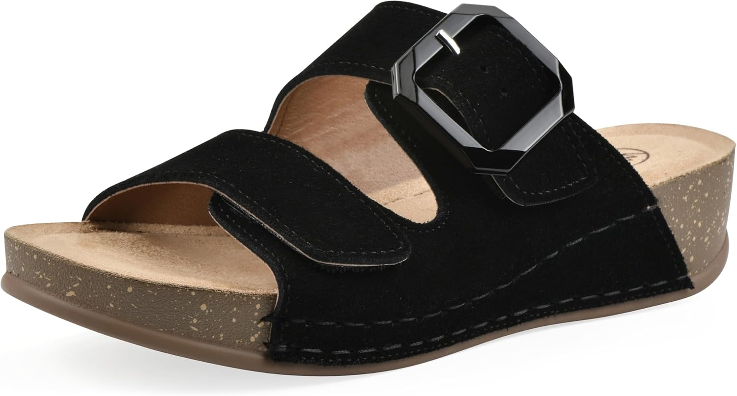 WHITE MOUNTAIN Women's Fearful Double-Strap Mini-Wedge Sandal
