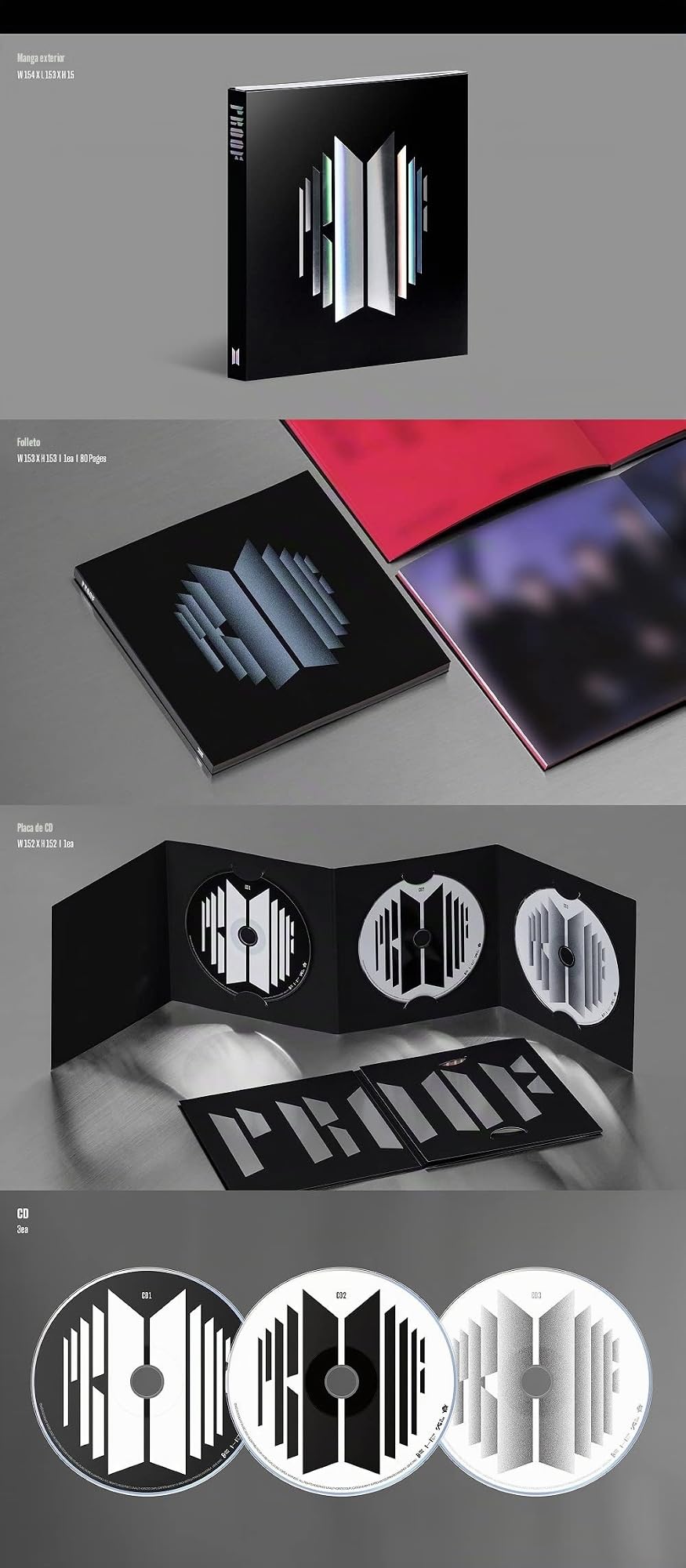 Big Hit Entertainment BHE0117 BTS BANGTAN BOYS Proof Standard + Compact Edition Set [BTS Anthology Album] 6 CD + 1 póster plegable + juego de tarjetas fotográficas adicionales 188 x 250 x 59 mm
