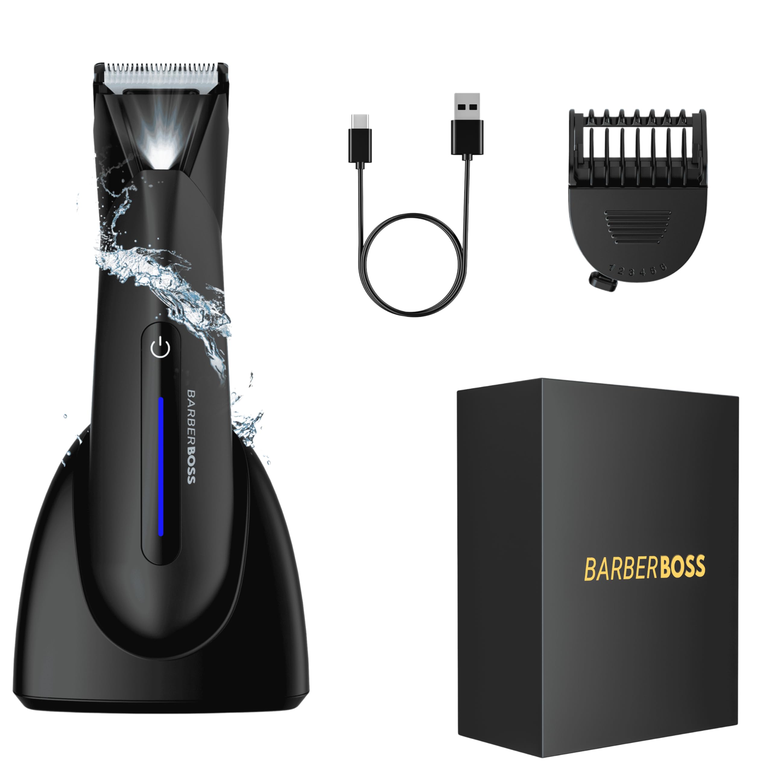 BarberBoss Intimate Grooming Tool for Men: Rechargeable Body Hair Shaver, Men’s Ball Shaver, Gentle Skin Safe Clippers for Groin & Chest, Men’s Groomer
