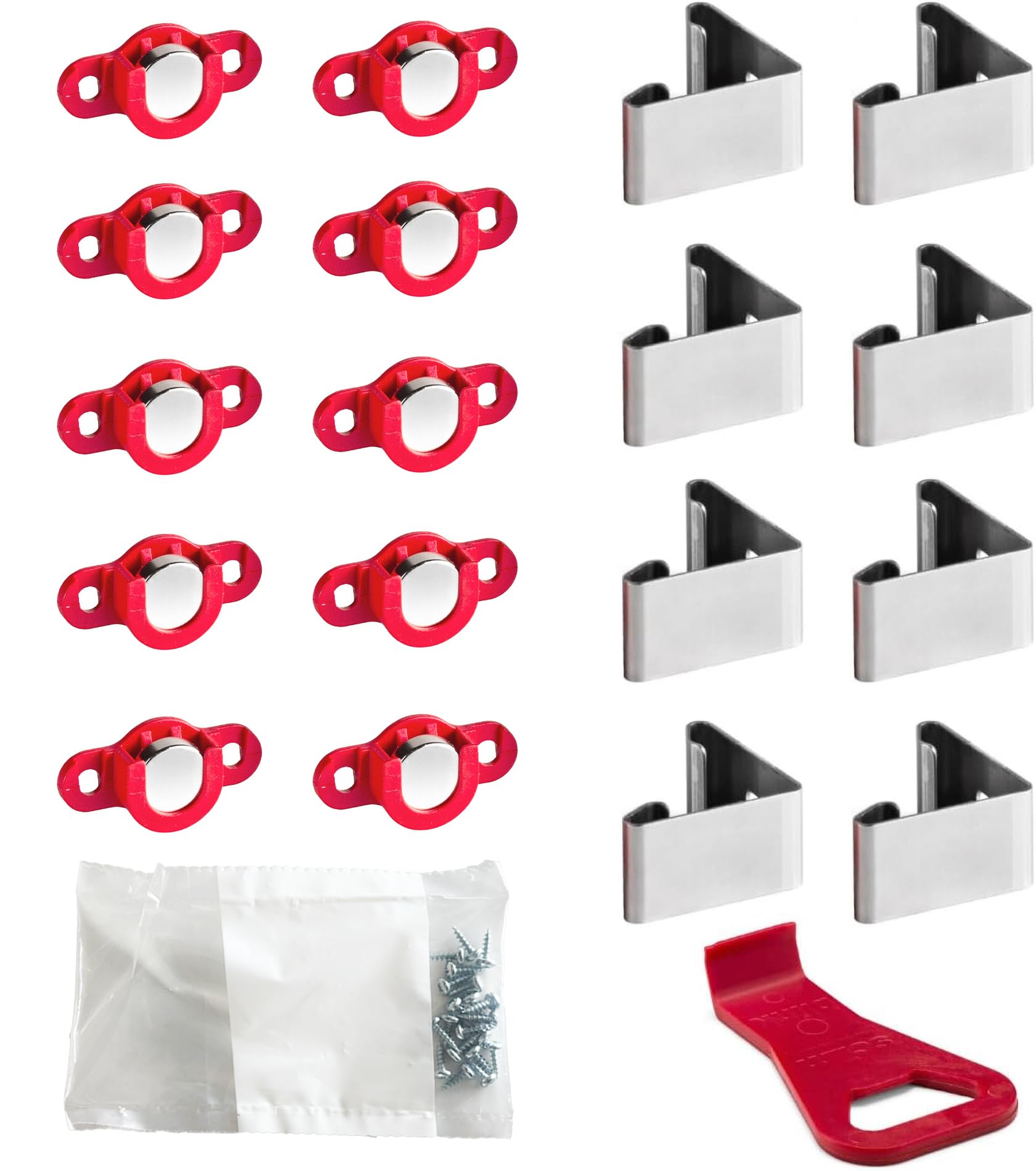 Kit 10 magneti e 8 Ganci Piedino per Zoccolo in legno da Cucina - Compatibile con i piedini da 28 a 30 mm di Diametro e regolo con diametro da 49 a 50 mm - Leva per Sgancio Zoccolo inclusa