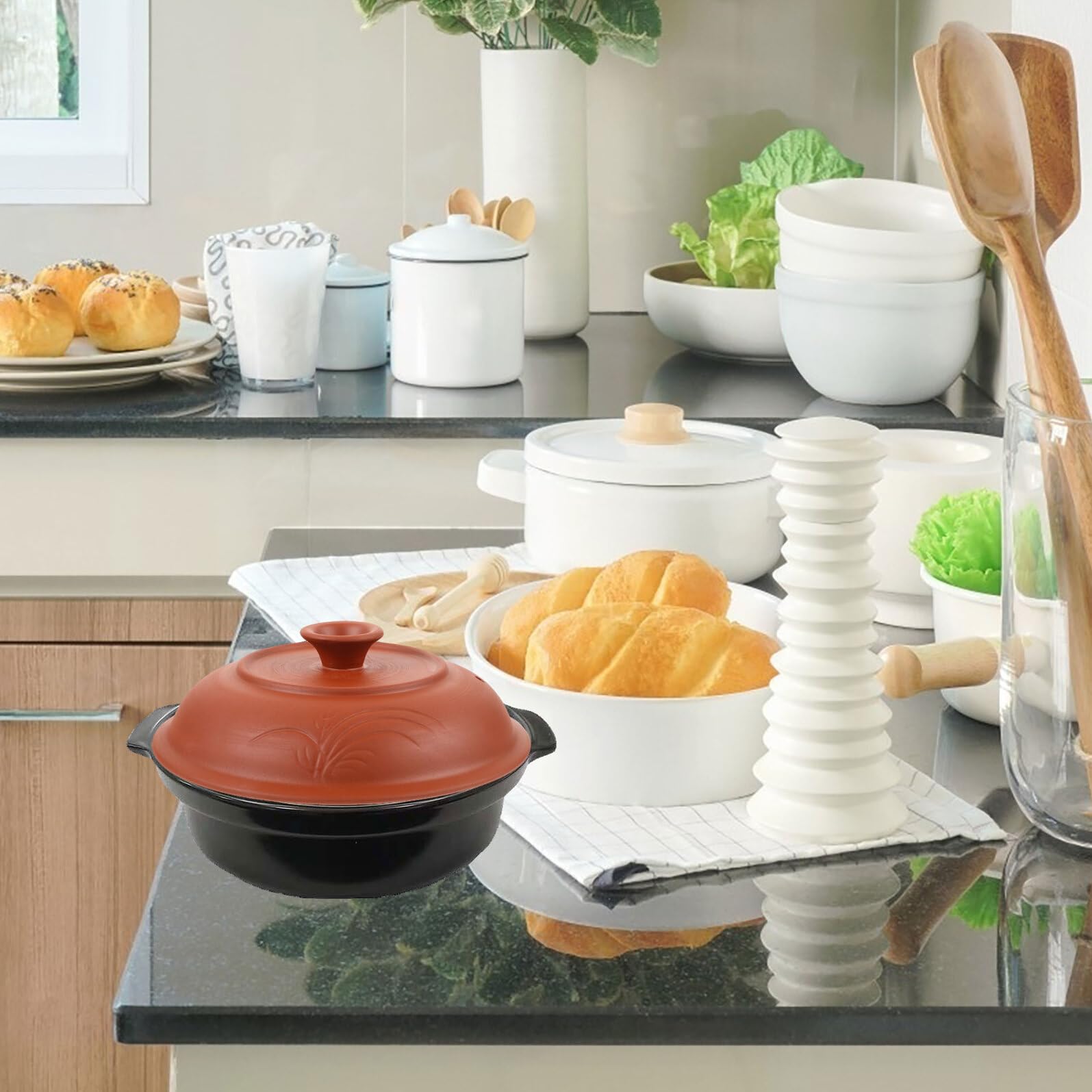 Baluue Coperchio per Pentola in Ceramica da 4,5 a 6 Litri Marrone con Foro di Ventilazione Facile da Pulire per Hotel e Cucina Stile Casuale