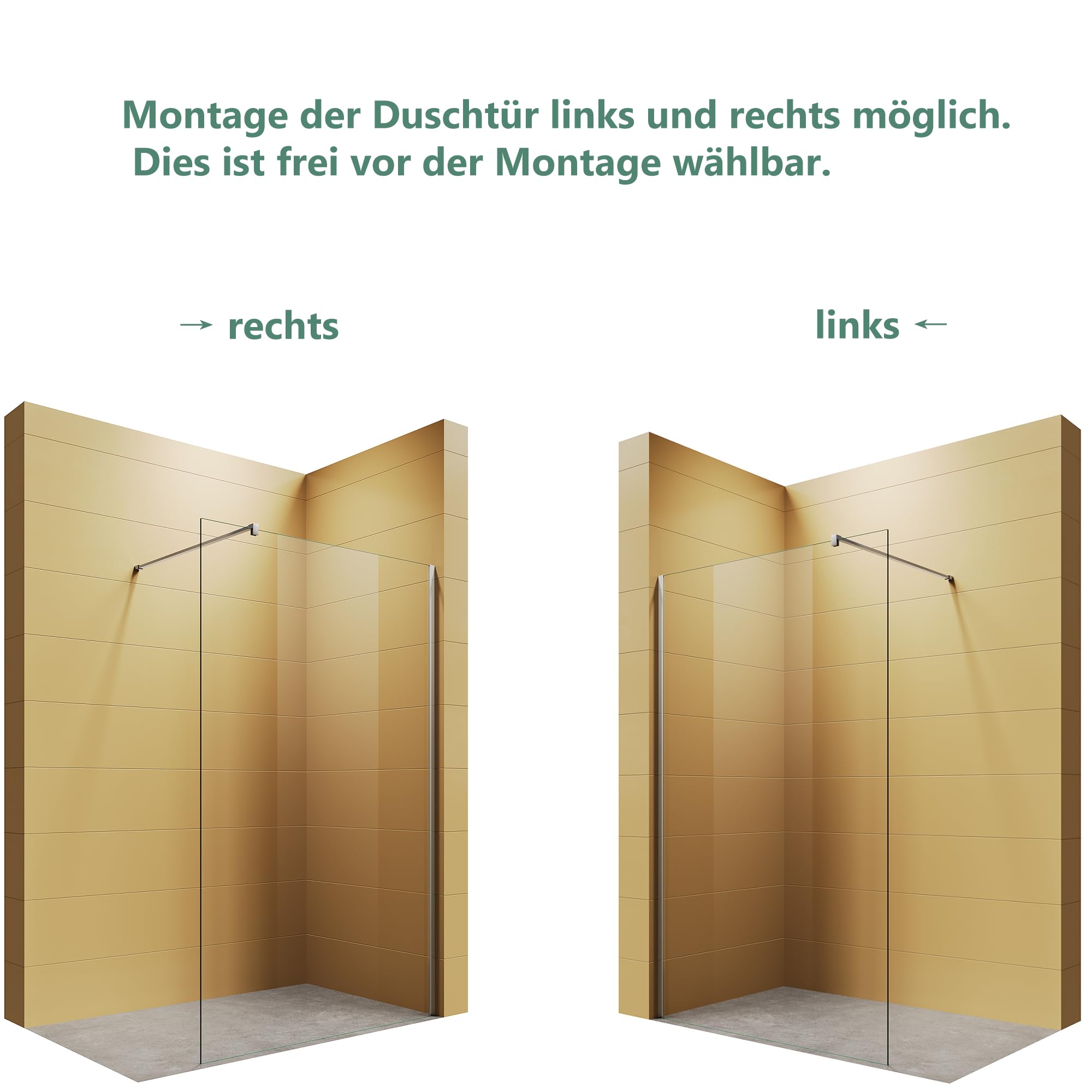 Walk In Duschtrennwand 110x200cm Duschwand 8mm ESG Glas mit Nano einfach-Reinigung Beschichtung, ausgestattet mit einer festen Haltestange Walk In Duschwand für Badezimmer