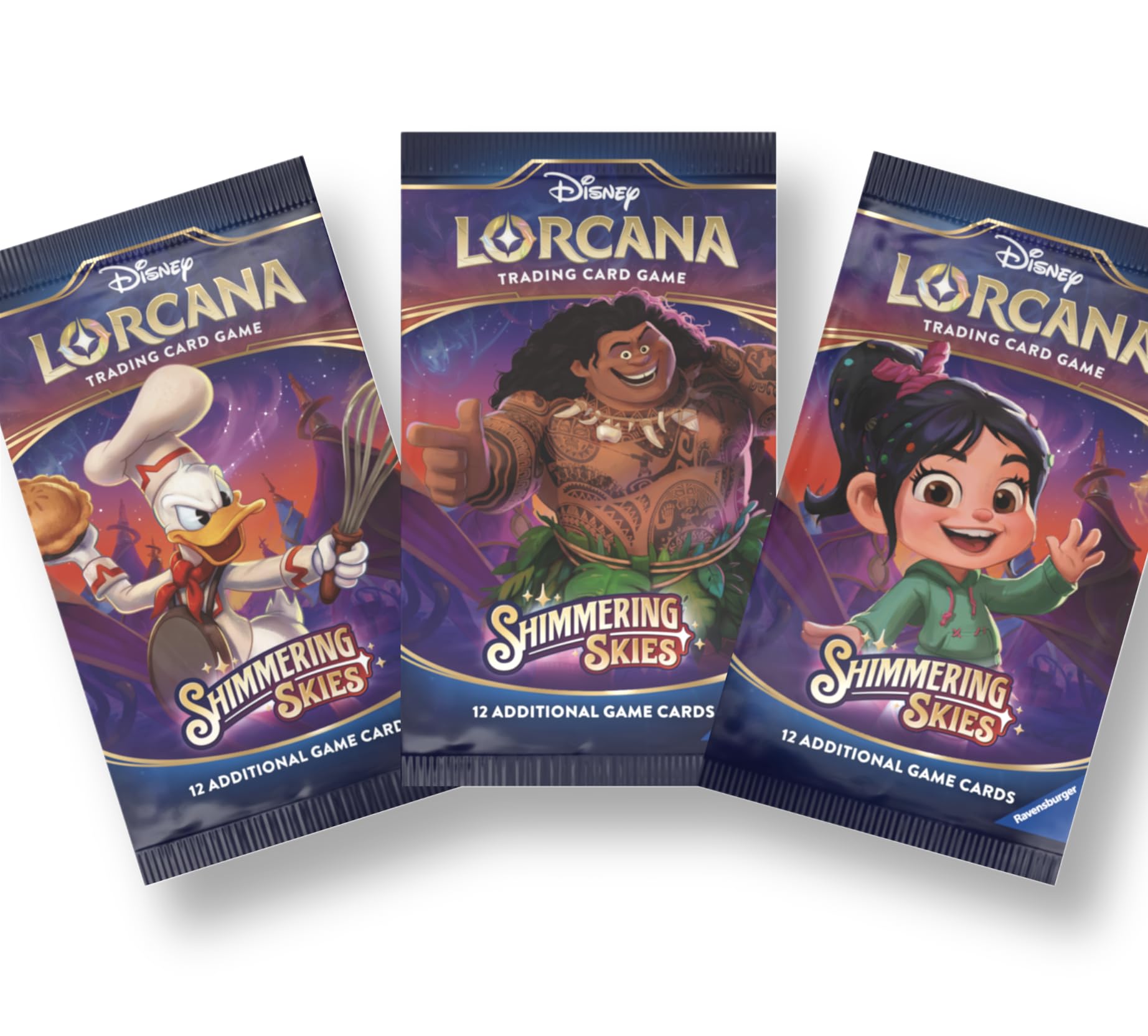 Shimmering Skies 3 Packs | Lorcana Set 4 | 3 x Boosters Packs | Trading Cards in 3 Booster Packs | For Collectors Disney Lorcana | Shimmering Skies Contains 12 Cards Per Pack + TCYM Pouch |