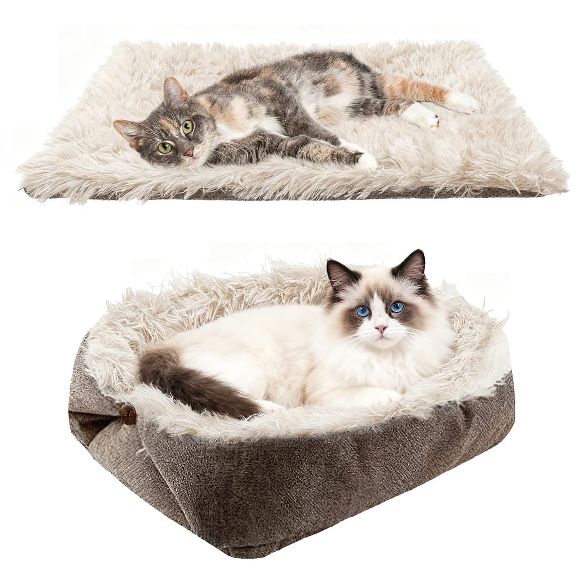 64x55 cm Foldable Convertible Cat Beds, Function 2 in 1 Soft Plush Blanket