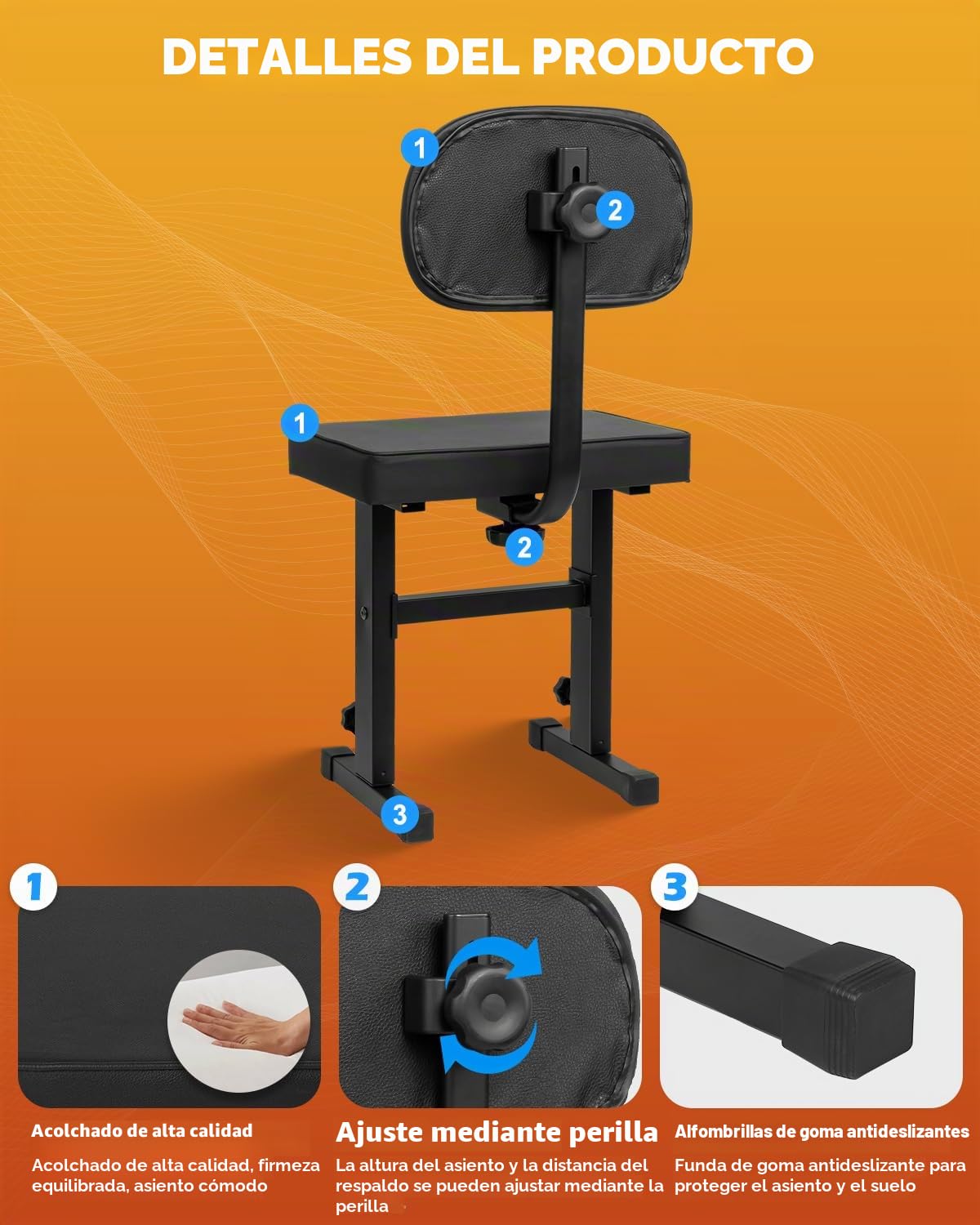 STRICH Banco de piano ajustable, asiento de banco de teclado musical con respaldo, silla de piano con cojín acolchado para músicos, negro, SPB-M50S (piel sintética)