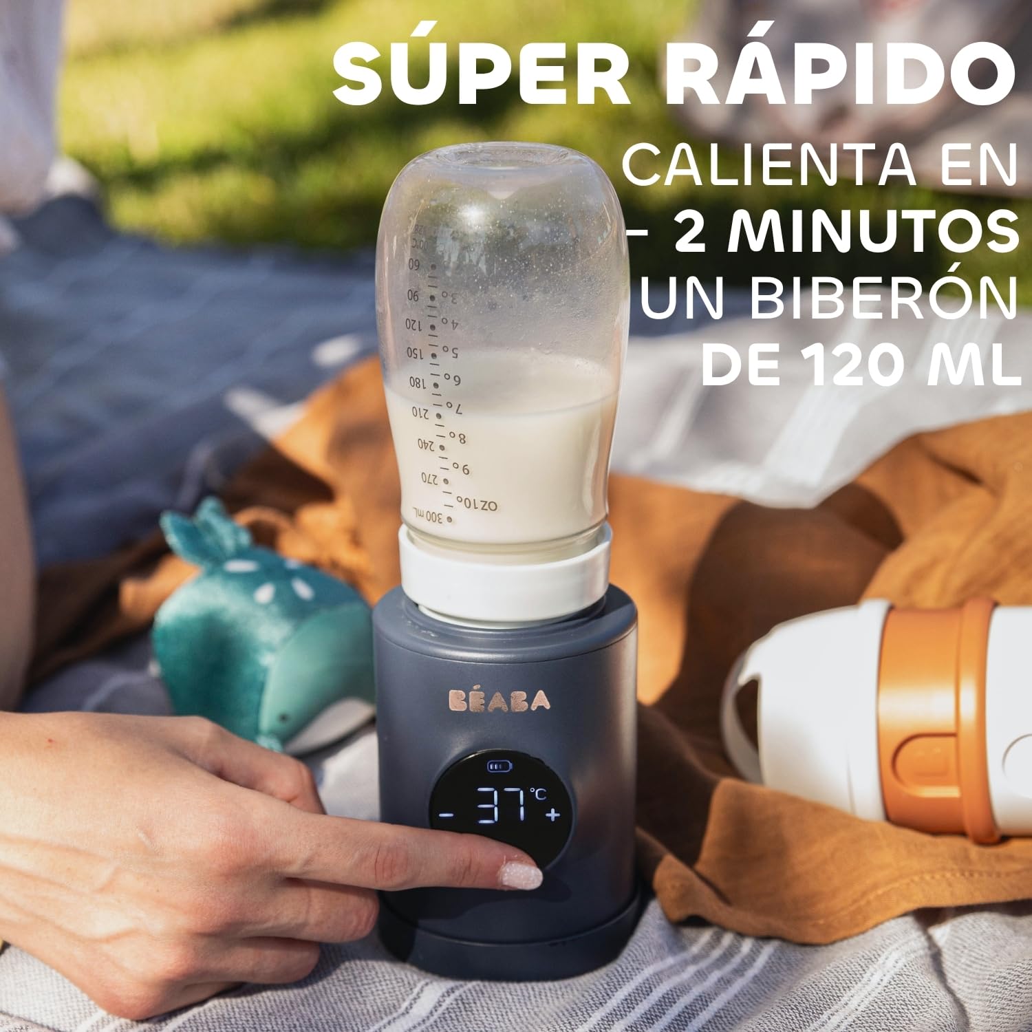 BEABA – Milk Nomad – Calentador de biberón nómada Ultrarápido con Batería – Calentador en -3 min, Temperatura ajustable, Mezclador Antigrumos patentado, USB-C, Compacto y compatible con biberons