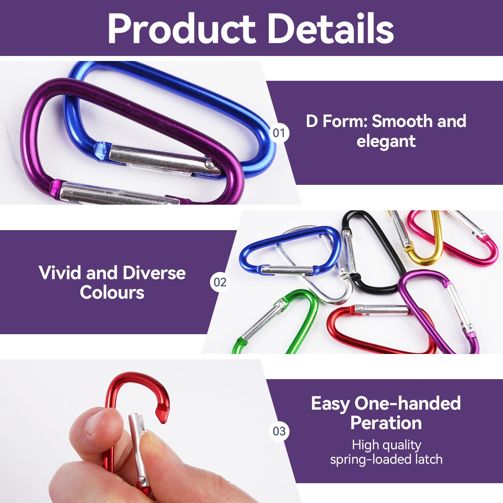 36 Pezzi Mini Moschettone Portachiavi, Moschettone Piccolo in Alluminio Forma a D, 9 Colori Moschettoni Arrampicata Carabiner per Esterno, Campeggio, Pesca, Escursioni, Zaino in Spalla, 3,7 x 46,5mm