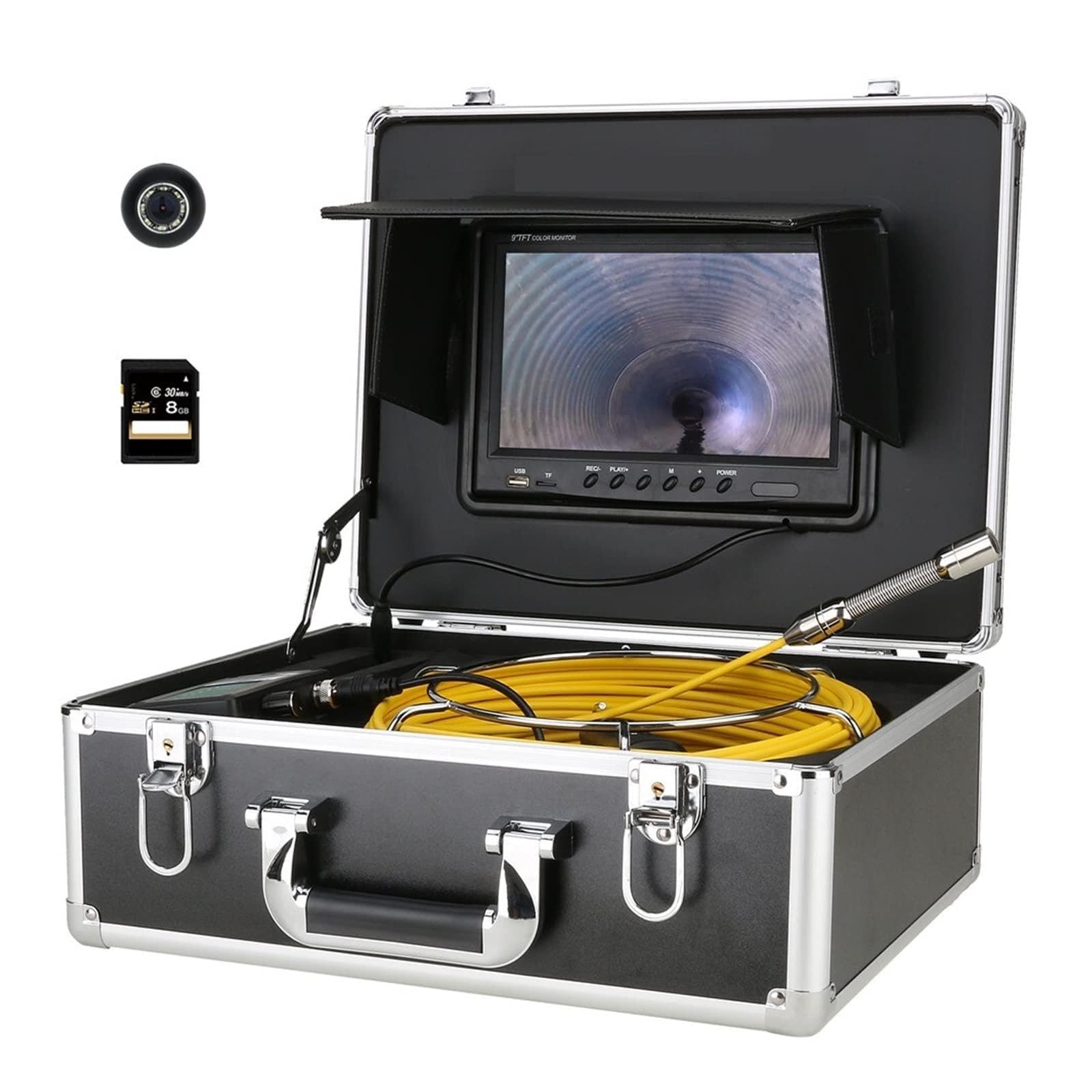 LNHHG Sewer Camera Snake Cam 9inch Monitor 20/30/40/50M 17mm Sewer Pipe Inspection Video Camera, 8GB SD Card DVR IP68 Drain Sewer Pipeline Industrial Endoscope