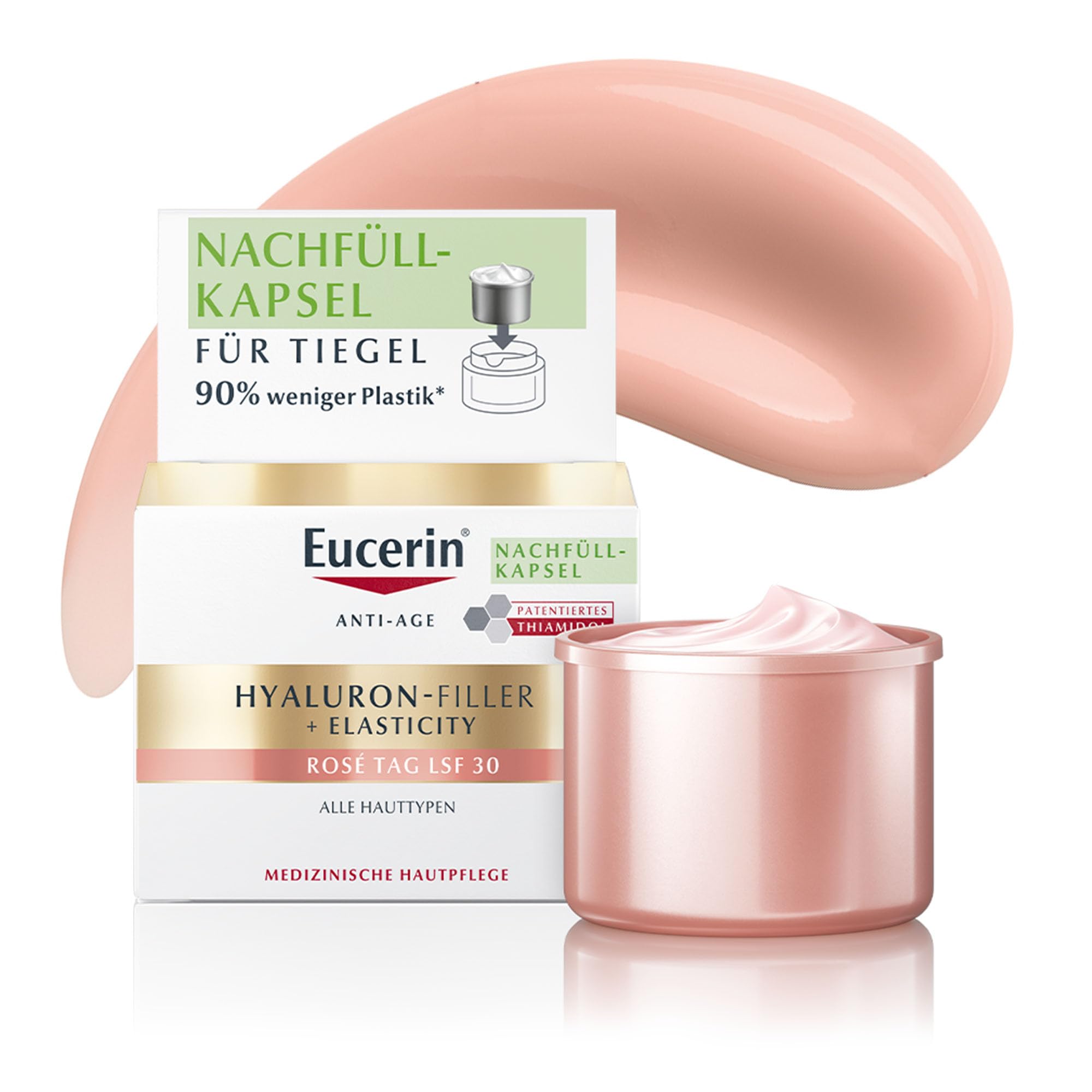 Eucerin Hyaluron-Filler + Elasticity Rosé Tagespflege LSF 30 Nachfüllkapsel 50 ml, Gesichtscreme mit roséfarbenen Pigmenten, Hyaluronsäure und Thiamidol reduziert Falten und Altersflecken