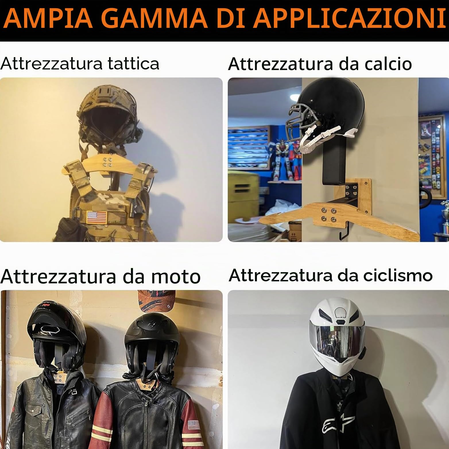 Supporto da parete per attrezzatura tattica, supporto per casco da moto, giacca, supporto per piatti, organizer per polizia, calcio, ciclismo
