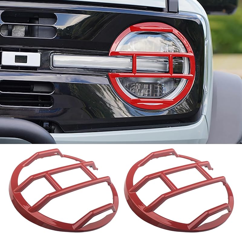 Protetor de farol dianteiro FSYHKJ vermelho para Ford Bronco 4 portas 2021 a 2025 – 1 conjunto