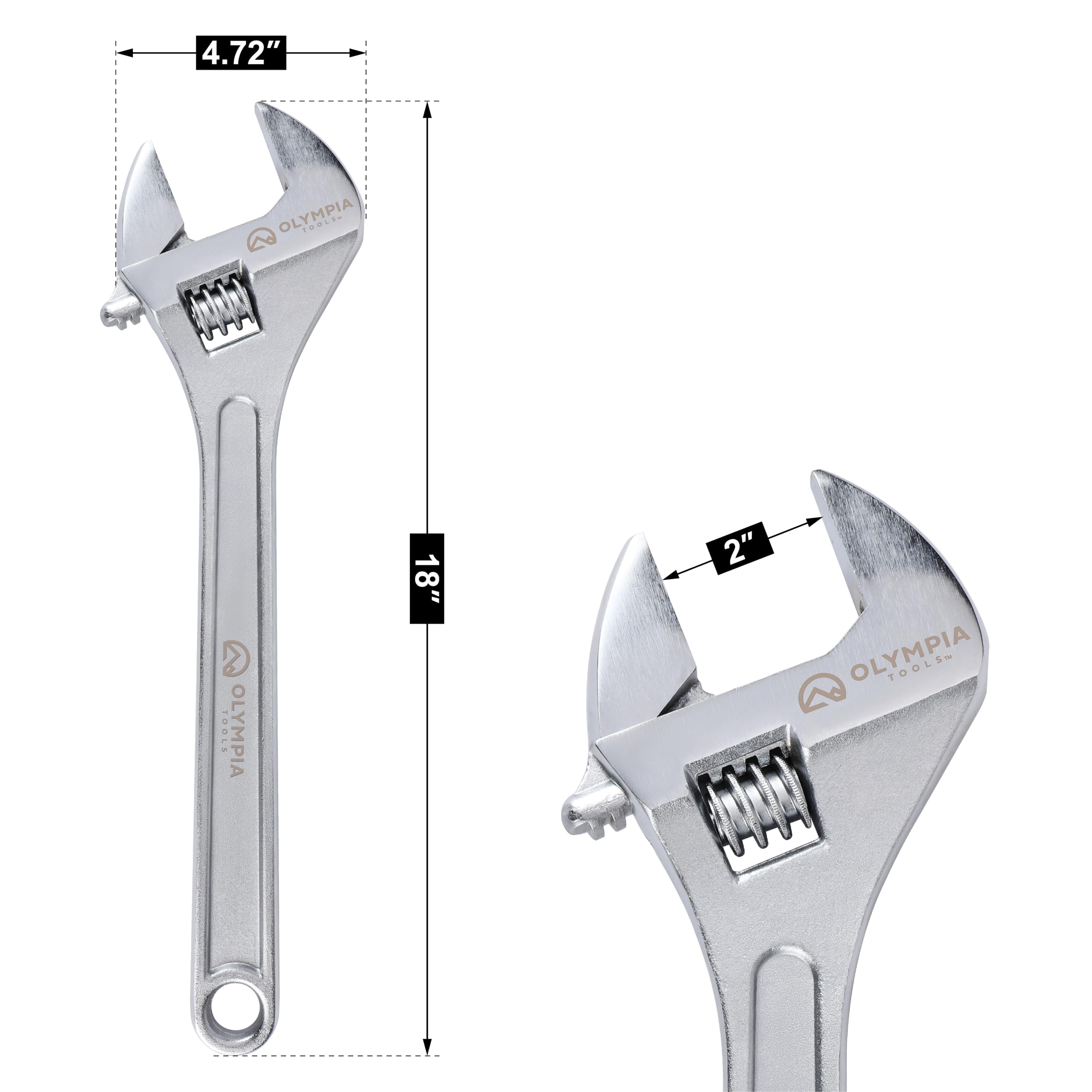 Olympia Tools - Llave ajustable de 45.7 cm, acero forjado resistente, cromado, mandíbulas mecanizadas de precisión, resistente a la corrosión