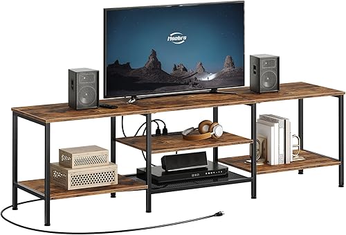 HOOBRO Soporte de TV con tomas de corriente de 75 pulgadas, mesa consola de TV con estantes de almacenamiento abiertos, centro de entretenimiento