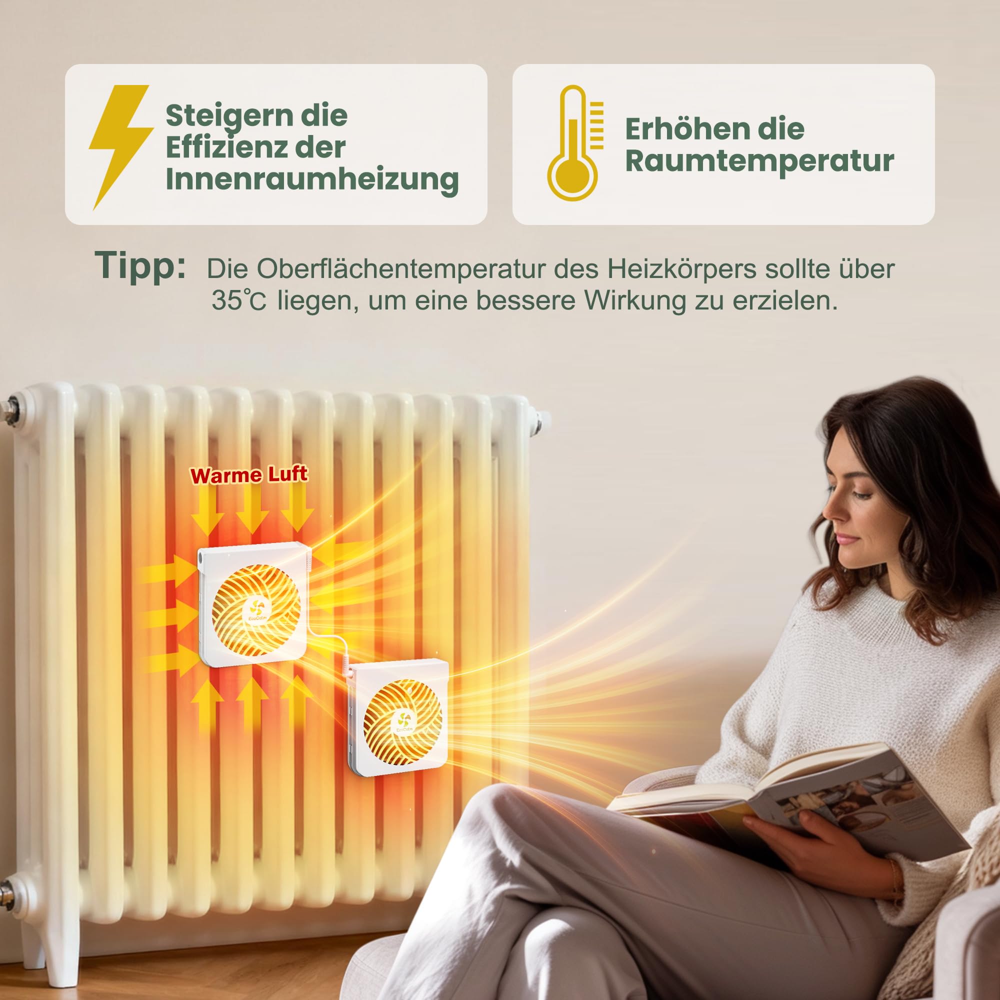 Ventilatore per radiatore con magneti per radiatori in ghisa, 2 ventilatori magnetici con termostato intelligente, ventilatore per radiatori aumenta l'efficienza di riscaldamento e risparmia i