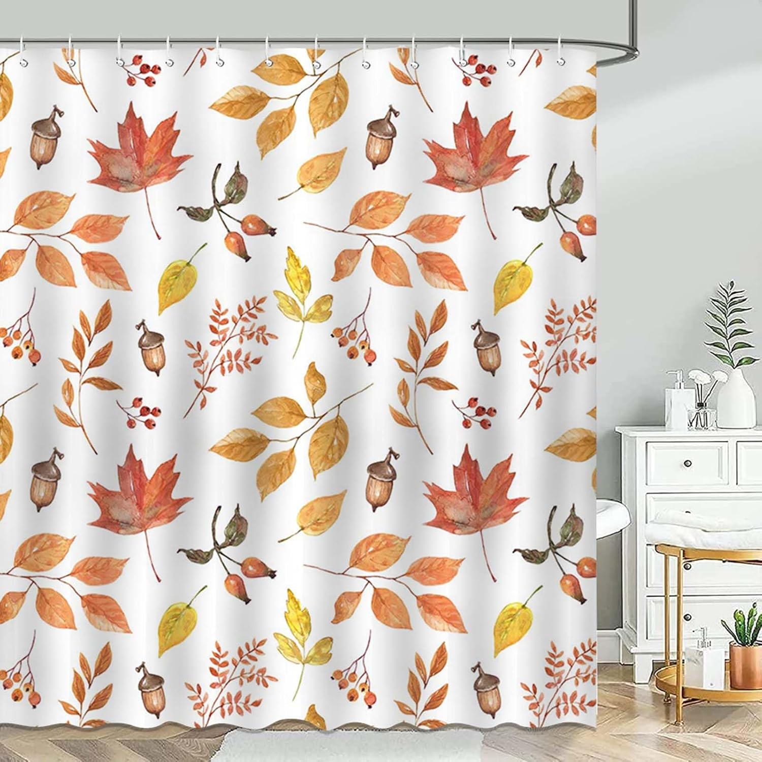 Amazon.com: Mocsicka Fall Leaves Shower Curtain Autumn Leaves Thanksgiving Harvest Shower ...