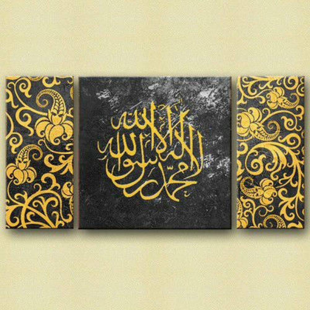 Arts World 3Pc Islamic Textured Black And Gold Canvas Art 100% Hand Oil Painting Mashallah Arabic Art - Calligraphy Z 501