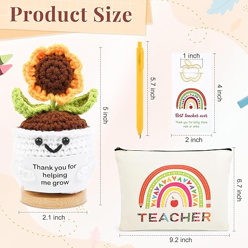 Miniatura 2 de Aileam Regalos de agradecimiento para profesores, 6 unidades, bolsas de maquillaje para profesores, kit de supervivencia, marcapáginas de girasol,