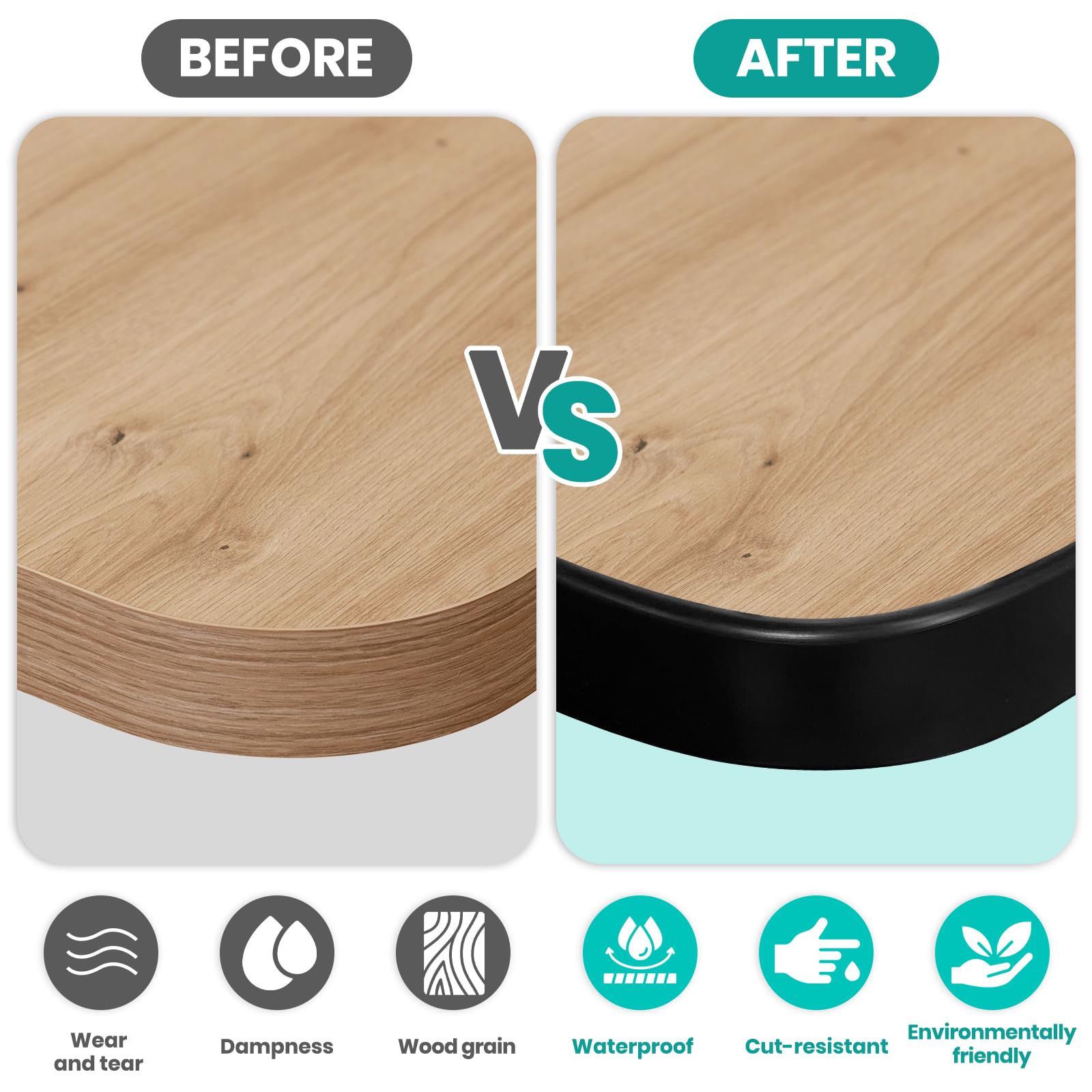 LeapBeast TPE Profilo a U per Protezioni per Bordi, 5M Restauro Mobili Protezione Impiallacciatura di Legno, Bordatura Preincollato Nastro Adesivo per Legno Tavoli