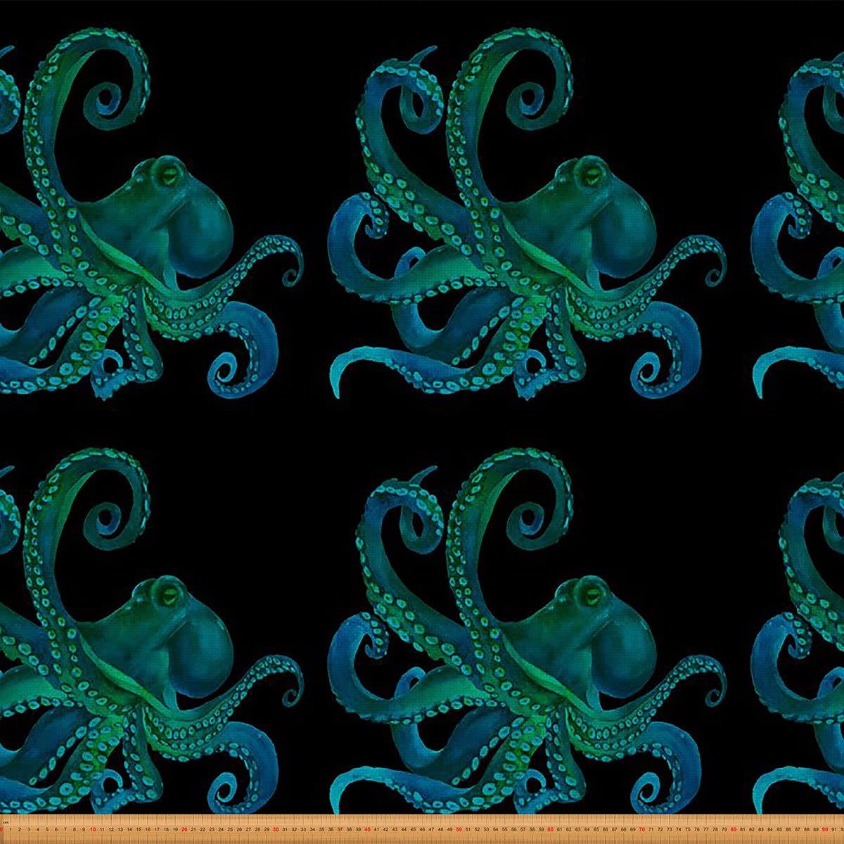 Homewish Multi 04 Octopus Fabric By The Yard, Tentacle Upholstery Fabric For Chairs, Ocean Animal Decorative Fabric, Wild Sea Theme Indoor Outdoor Fabric, Marine Life Diy Art Waterproof Fabric, Blue Green, 1 Yard