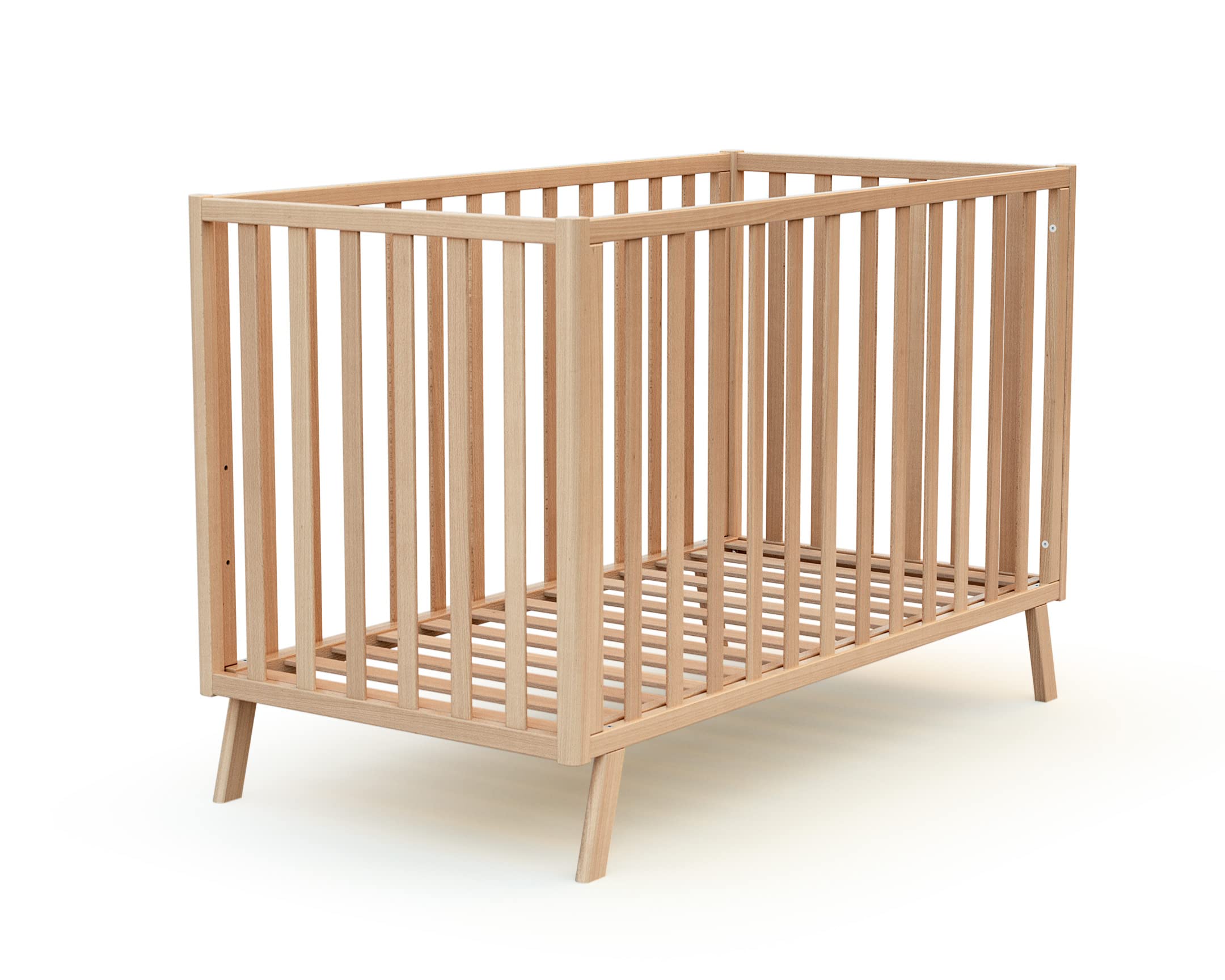 AT4 - Cuna bebé casita evolutiva CONFORT madera - Haya Barnizada - 60 x 120-125,50 x 64 x 158 cm